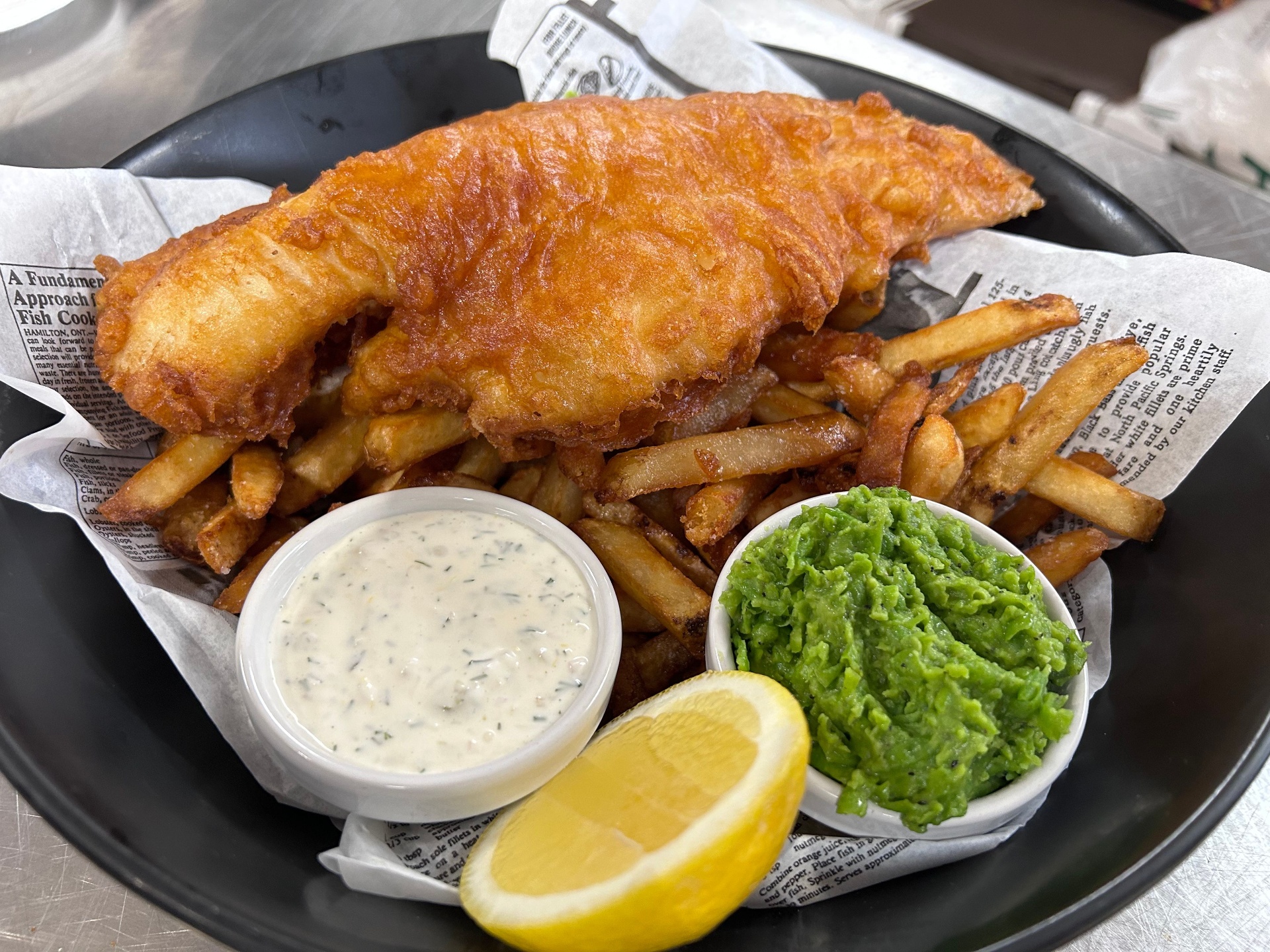 Cod, chips & mushy peas